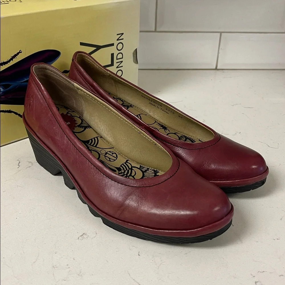 FLY London Women's Wedge Pump Bordeaux Pumps Size Euro 39 US 8 - 8 1/2 approx - Picture 9 of 17
